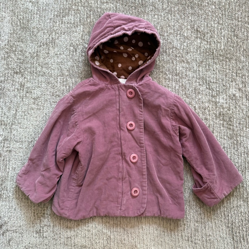 Baby‎ Girl Mauve Pink Corduroy Hooded Jacket With Fleece Lining 18M Emma Cooper